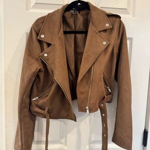 Forever 21 Tan Faux Suede Moto Jacket